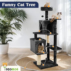 58.5inch Large Cat Tree Tower Condo for Indoor Cats, Soft Plush Multi-Level Climbing Tree Cat House, Scratching Post, More Entrance/Exit, Sisal Rope, Black - Image 2