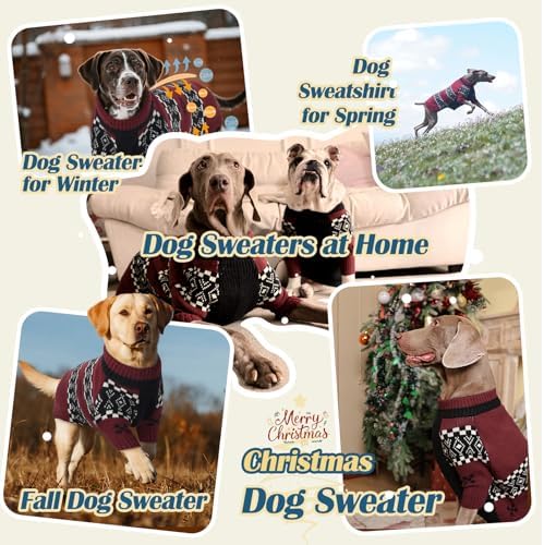 ROZKITCH Thick Dog Sweater, Matching Knit Winter Clothes with Fair Isle Pattern for Large Pets, Cozy Turtleneck Sweatshirt Outfits Outdoor Outfit Indoor Pjs DarkRed XL - Image 4