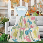 Colorful Easter Rabbit Throw Blanket, Pink Blue Green Yellow Bunny Blanket, Warm Soft Small Spring Lightweight Flannel Blankets for Couch Sofa Bed Living Room 40"x30" - Image 4