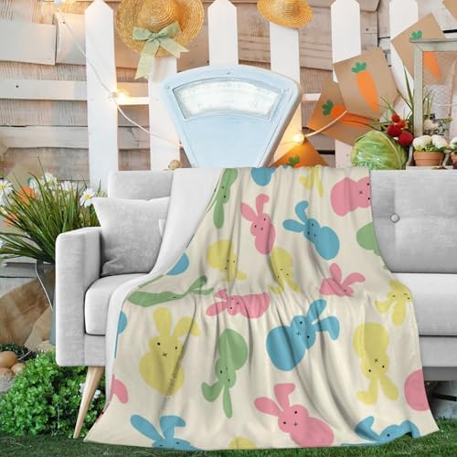 Colorful Easter Rabbit Throw Blanket, Pink Blue Green Yellow Bunny Blanket, Warm Soft Fleece Blanket, Spring Lightweight Flannel Blankets for Couch Sofa Bed Living Room 50"x40" - Image 2