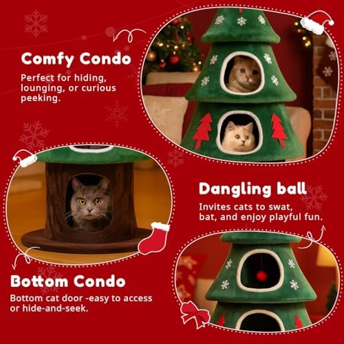 LUCKLIFE 54" Christmas Cat Tree with 3 Cozy Condos,Indoor Holiday Pet Tower - Image 5