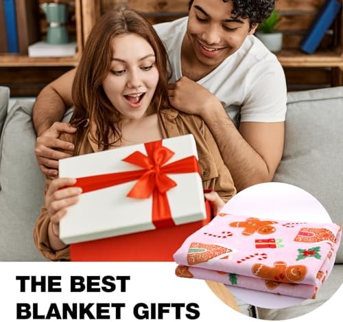 Pink Gingerbread Christmas Throw Blanket, Soft Lightweight Candy Cane Xmas Flannel Blanket for Winter Holiday Couch Sofa Bed Chair Living Rooms Home Decor Gifts 50 x 60 Inch - Image 7