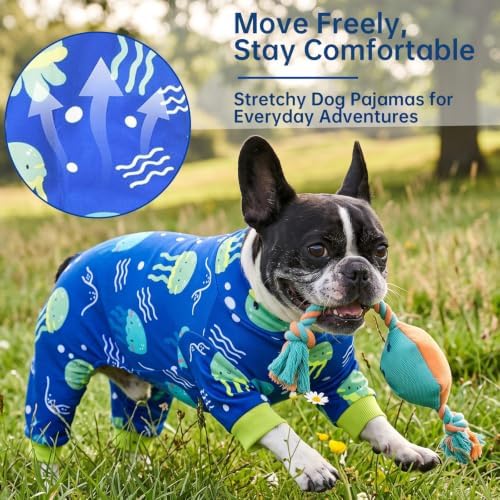 Dog Pajamas for Small Dogs, Soft Stretch Dog Onesie, Lightweight Puppy Pajamas, Blue Jellyfish Print Recovery Suit Small (5-10lb) - Image 6