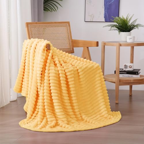Light Yellow Fleece Throw Blanket 60”×80” for Couch Sofa Livingroom by linecooo