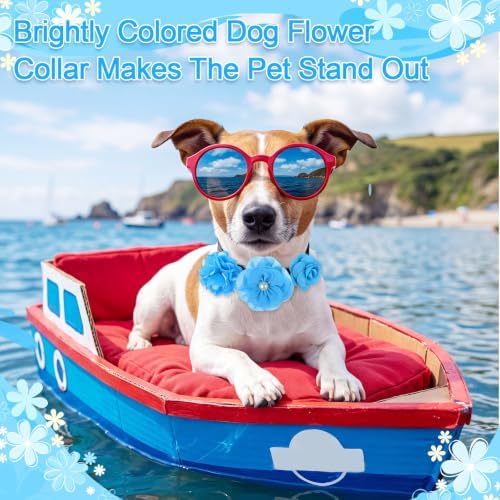 Hoteam 50 Pcs Dog Collar Flowers Bows Accessories, Blue - Image 3