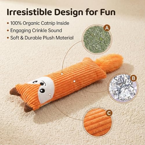 Fashion's Talk Catnip Toys for Indoor Cats, 2-Pack Large Plush Fox & Owl Kicker Toys, Cat Chew Toys with Crinkle Sound Organic Catnip – Hunting Instincts Exercise (2) - Image 2