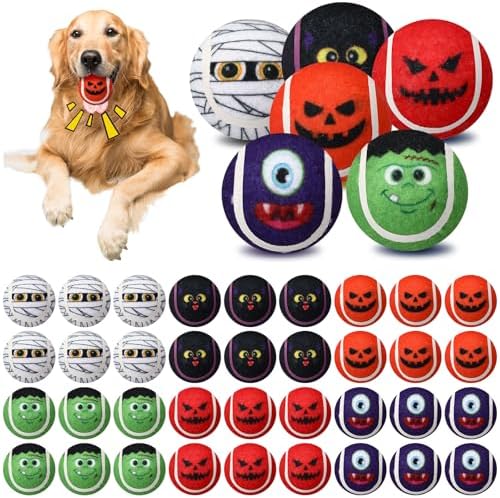 Civaner 36 Pcs Halloween Dog Toys Bulk, 2.5 Inch Squeaky Tennis Balls Gifts by Civaner