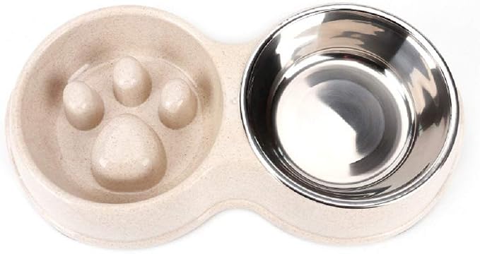 Slow Feeder Dog cat Double Bowl Stainless Steel and Anti-Choking White | white slow feeder