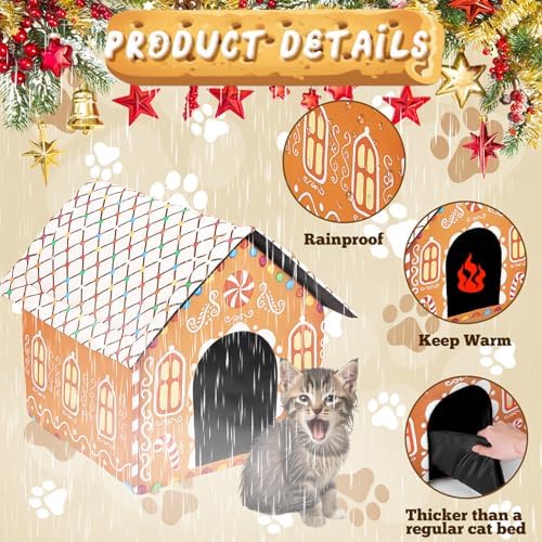 Doublefill 3 Pcs Christmas Gingerbread Cat House Outdoor Weatherproof - Image 3