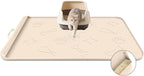Cat Litter Mat for Litter Box 42" x 28", Large Silicone Mat, Beige | Waterproof Litter Trapping Mat with Residue Collection Pocket, Raised Edge, Non-Slip Pet Placemat for Floors