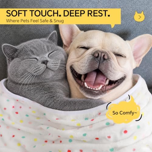 1 Pack 3 Blankets Super Soft Cute Dot Pattern Pet Blanket Flannel Throw for Dog Puppy Cat Dot (Large(41x31), Beige/Brown/Pink) - Image 2