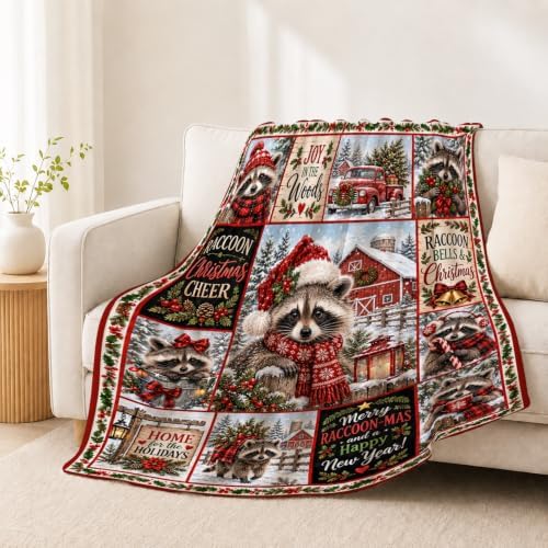 Christmas Raccoon Throw Blanket Snowy Woodland Holiday Gifts 50''x60'' - Image 3