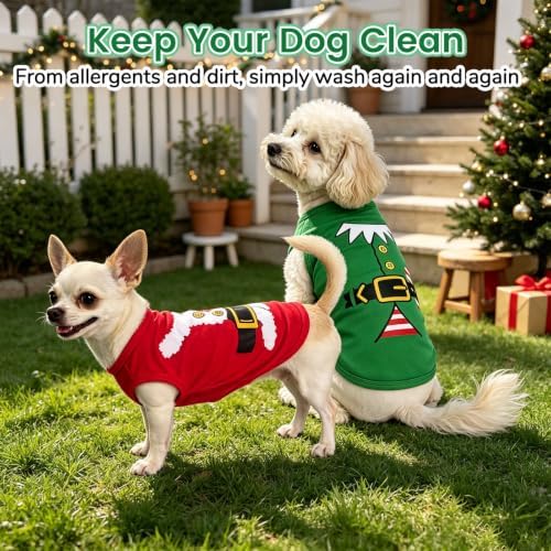 BINGPET 2PCS Dog Christmas Outfit, Soft Cotton Puppy Shirt, Santa Costume - Image 7