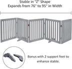 unipaws 24”H Free Standing Pet Gate for Dog Cat, 100”Wide Wooden Dog Gates | Foldable Pet Fence for Doorway, Stairs, Step, Expandable Doggy Barrier, Indoor Use