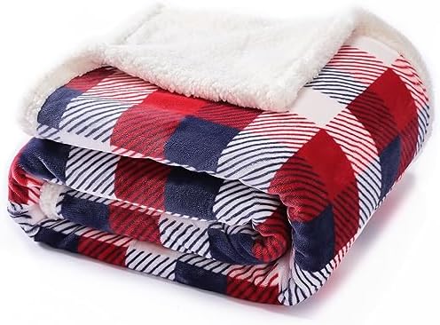 Touchat Sherpa Plaid Twin Blanket 60" X 70", Fuzzy Fluffy Soft Cozy Throw Blanket, Twin Size Plush Fleece Flannel Plush Microfiber Blanket for Couch Bed Sofa (Red Color) by TOUCHAT