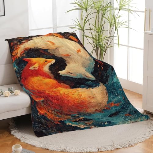 Fox Throw Blanket Orange and White Fox Stuff Gifts for Kids Girls Boys Adults Women Men Soft Cozy Warm Plush Fluffy Fuzzy Fleece Blanket Decor 60''X80'' by Fuzawet