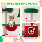 SHA CERLIN 67in Tall Cat Tree/Climbing Tower with Top Perch, Hammock, Sisal Scratching Posts/Cute Condo for Indoor Kitties/Pet Feline House/Activity Center/Christmas Decor/Green & Red - Image 3