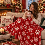 HunnmingRe Christmas Red Paw Flannel Blanket with Snowflakes, 50" x 60" - Image 5