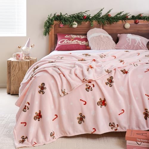 Pink Gingerbread King Size Throw Blanket for Bed, Soft Cute Fuzzy Christmas Fleece Blankets, Room Home Decor Gifts for Women Girls, 108x90 Inches by CozyBlankets