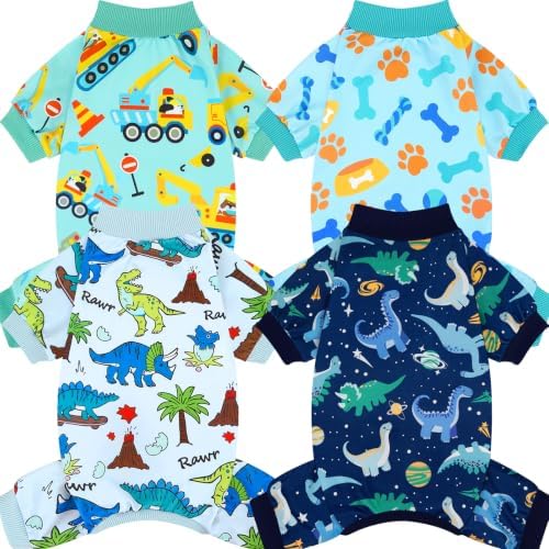 XPUDAC 4 Pack Dog Pajamas for Small Dogs Pjs Boy Puppy Clothes, S by XPUDAC