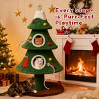 LUCKLIFE 52" Christmas Cat Tree with 2 Cozy Houses,Indoor Modern Cat Tower with Anti-Tip Kit,Plush Perches & Hanging Balls,Holiday Cat Climbing Furniture for Kittens to Play and Sleep - Image 4