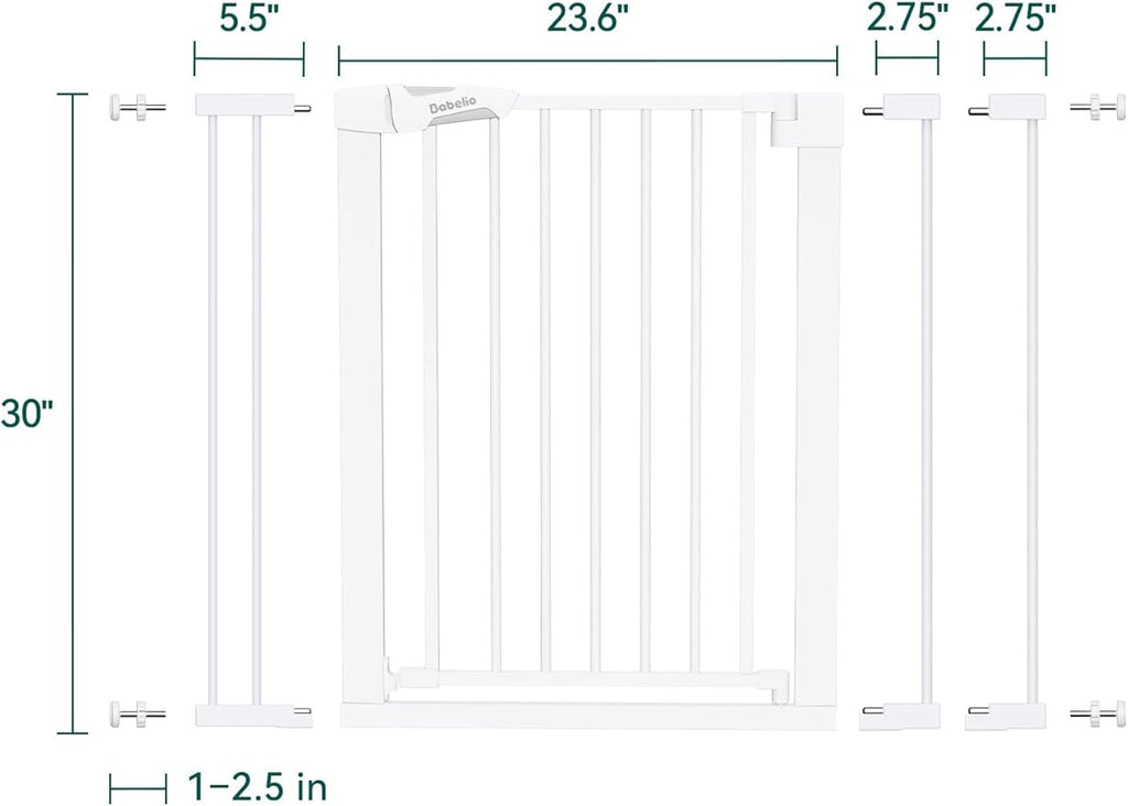 Babelio Pressure Mounted Baby Gate for Stairs, 26-40" Wide Dog Gate Indoor | Triple-lock system; Pressure/wall mount; Auto-close; 200N impact tested; Easy Install for Doorways, Kitchen, Hallway, White