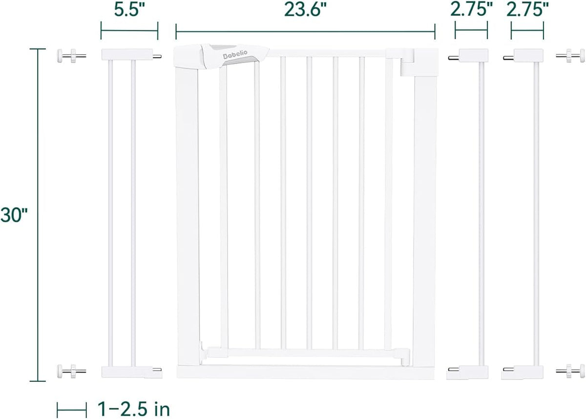 Babelio Pressure Mounted Baby Gate for Stairs, 26-40" Wide Dog Gate Indoor | Triple-lock system; Pressure/wall mount; Auto-close; 200N impact tested; Easy Install for Doorways, Kitchen, Hallway, White
