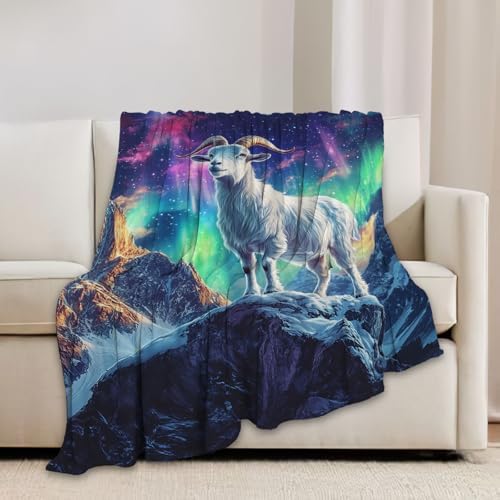 Goat Blanket Aurora Mountain Goat Animal Lover Throw Blankets Gifts for Girls Boys Kids Soft Cozy Fleece Plush for Couch Sofa Bed 60"x50" - Image 2