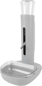Pet Standing Water Dispenser Cat Dog Standing Bowl with Detachable Pole Automatically Feeding Water Height Adjustable for Cage, Crate (Grey)