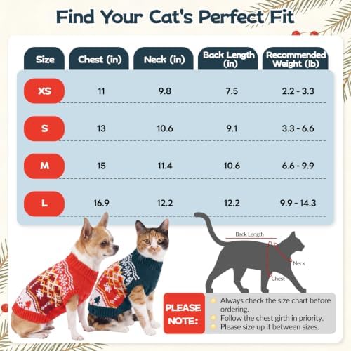 DENTRUN Winter Cat Knit Sweater, Red-Green Warm Clothes for Kitten Outfit - Image 4