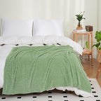 Puncuntex Fleece Throw Blanket Sage Green 60"×80" with Square Grid Design - Image 7
