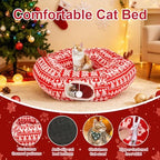 Cat Tunnel Bed Under Christmas Tree 35.4" Festive Circle Cat Tunnel with Feather Toys Adjustable Bibs Foldable Holiday Decorative Pet Cave for Indoor Cats Small Animals Fits Under Tree Skirt - Image 3