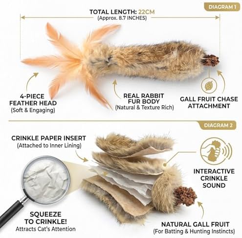Cat Toys with Rabbit Feather 6 Kicker Fur Interacitve Toy Crinkle - Image 3