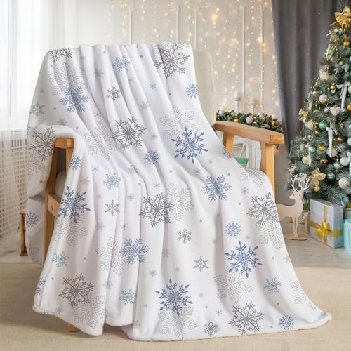 Tupmnbry Christmas Throw Blanket White Snowflake Blanket Super Soft Flannel Fleece Blankets Winter Plush Fuzzy Warm Bed Blankets Xmas Holiday Decor for Couch Bed 50"X60" - Image 2