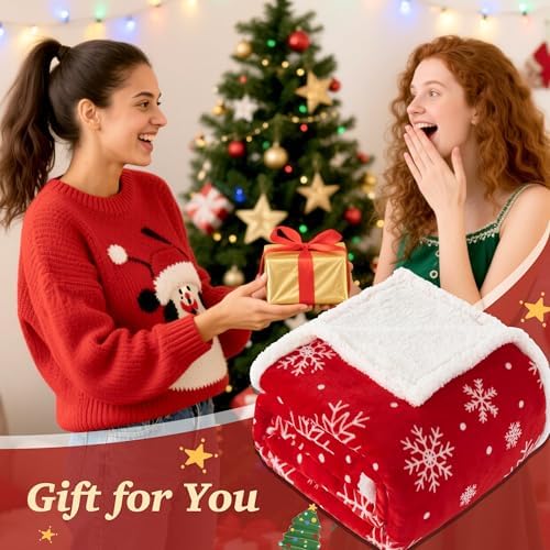 Touchat Red Sherpa Christmas Throw Blanket, Fuzzy Fluffy Soft Cozy Blanket, Fleece Flannel Plush Microfiber Blanket for Couch Bed Sofa (50" X 60",Red Snowflake) - Image 6