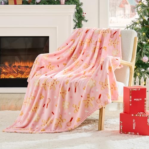 BEDELITE Pink Gingerbread Christmas Twin Blanket for Decor & Gift, 60"x80" - Image 2