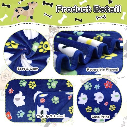 Rezutan Blanket for Large Dogs 3 Pack Elephant & Paw Print 40"x31" Blue - Image 3