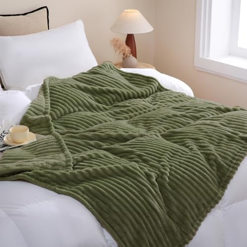 Olive Green Fleece Throw Blanket 60”×80” for Couch Sofa Livingroom - Image 3