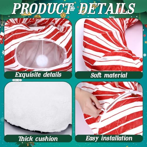 Leyndo 37 x 10 Inches Candy Cane Cat Tunnel Christmas Tree Skirt Bed Under Christmas Tree Cat Cave Donut with Central Mat Festive Decor for Small Medium Large Cats, Kittens, Rabbit - Image 4