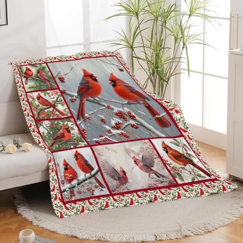Cardinal Blanket Red Bird Throw Blanket Gifts for Women Men Boys Girls Kids Adults Super Soft Cozy Plush Fluffy Fuzzy Fleece Blanket Home Decor 60''X80'' by Fuzawet