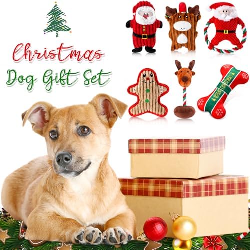 6 Pack Christmas Dog Toys Plush Stuffed Dog Squeaky Toys, Classic - Image 4