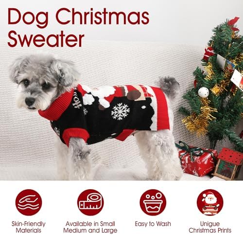 Dog Christmas Sweater for Small Medium Dogs Adorable Festival Pattern Santa Pet Costumes Turtleneck Knitted Puppy Clothes Soft Warm Cold Weather Dog Christmas Outfit Party - Image 2