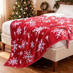 Vessia Snowflakes Printed Throw Blanket for Couch, 300GSM Red Winter Decor - Image 4