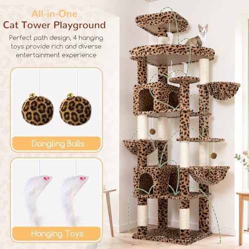Globlazer 82in Leopard Extra Large Cat Tree for Indoor Large Cats, S82 - Image 5