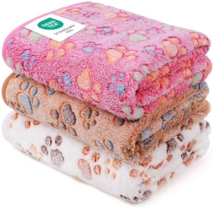 Luciphia 1 Pack 3 Blankets Super Soft Fluffy Premium Fleece Pet Blanket Flannel Throw for Dog Puppy Cat Paw Brown/Pink/White Medium(30x20 inch) by luciphia