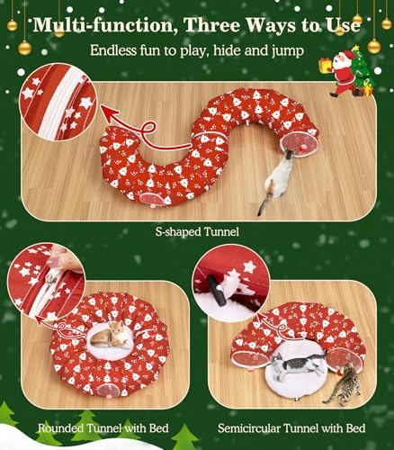 Pawaboo Cat Tunnel Under Christmas Tree Skirt for Indoor Cats, Xmas Tree - Image 3