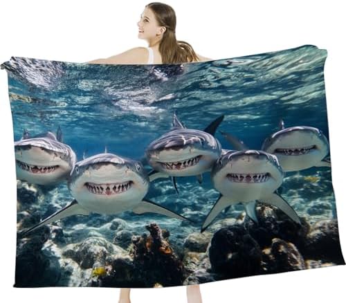Funny Shark Blanket Marine Life Animal Throw Blankets Gifts for Girls Boys Kids Shark Lover Soft Cozy Fleece Plush for Couch Sofa Bed 60"x50" - Image 3