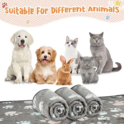 Tatuo 4 Pcs Fleece Dog Blanket for Puppy Cat, Dark Gray, 30 x 20.5 in, Paw - Image 6