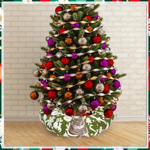 Cat Tunnel Christmas Tree Skirt 3 ft x 3 ft x 10 Inch Cat Bed Donut Cave Indoor Fluffy Circular with Mat and Ball Playground Toys for Festive Kitten Puppy Ferret Rabbit(Green,Elk) - Image 5