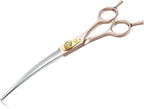 JASON Curved Dog Grooming Scissors - 7 Inch Professional Shears Rosegold | Japanese 440C Stainless Steel Scissor with Diamond Screw, Sharp
